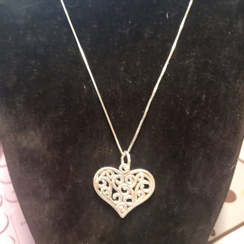Sterling Silver Cut Out Heart Pendant Necklace